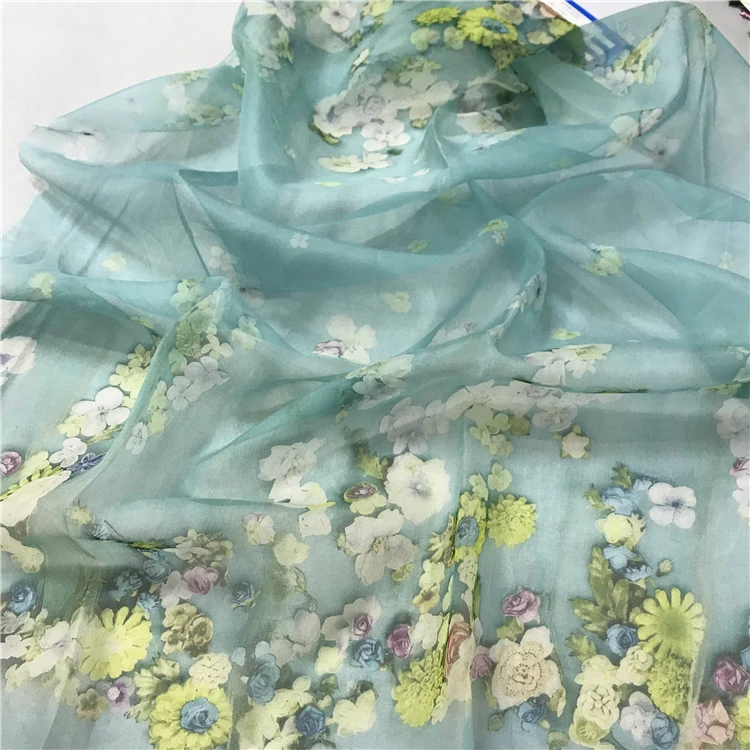
Floral Print Organza Fabric Raw Silk Fabrics 5.5mm Silk Organza Fabric 
