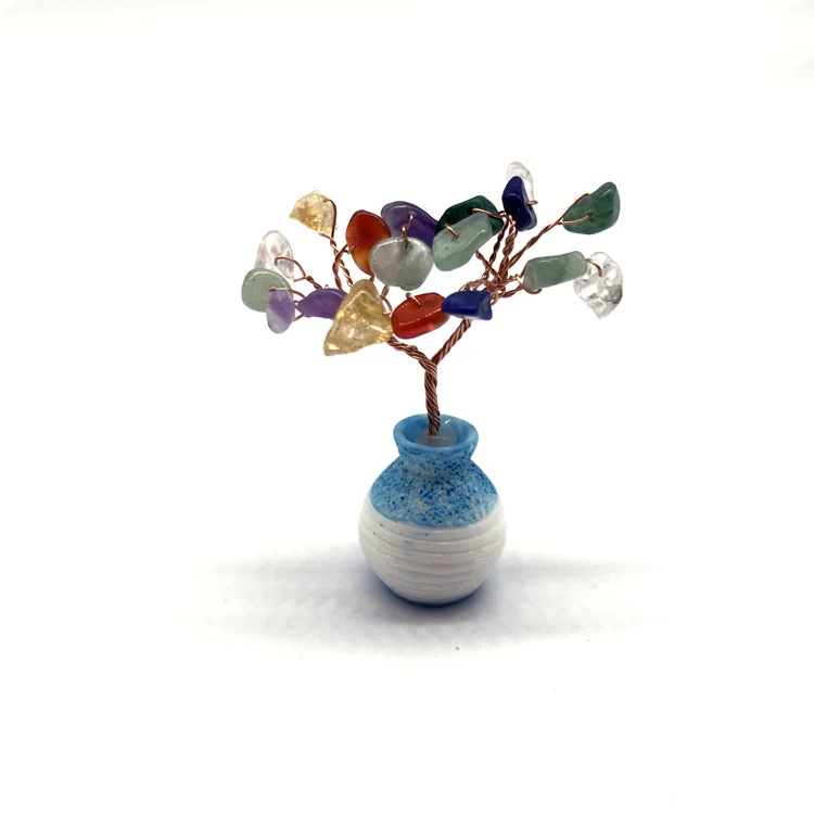 natural 7 Chakra Rainbow Stone Gemstone The Tree Of Life Crystal luck feng shui healing reiki gemstone for home decoration