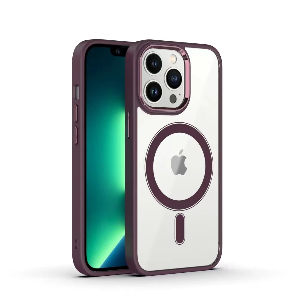 For iPhone 13 Pro Max 12 Metal Lens Transparent Phone Cases Wireless Charger Magnetic for iPhone 13 Magsafes Case 14 Pro