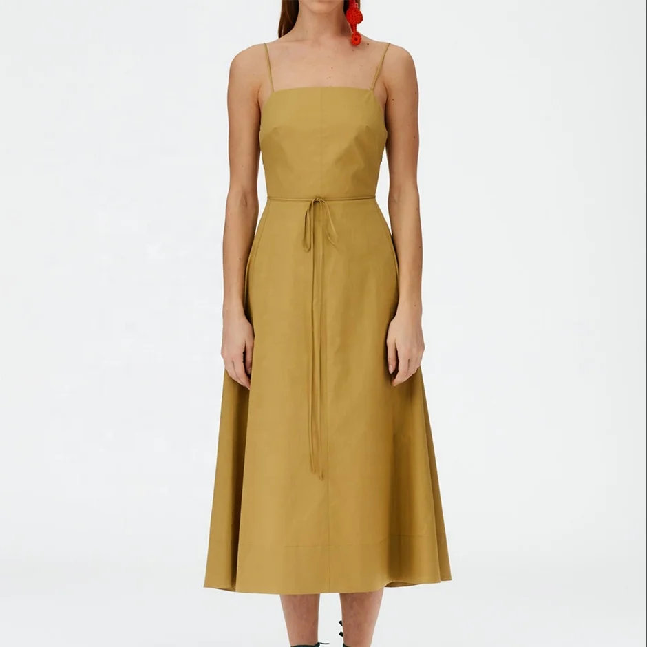 New Linen Sexy Backless Wrap and Tie Dress Women Korean Dress Bodycon Summer Casual Dresses Natural OEM Service Woven Midi