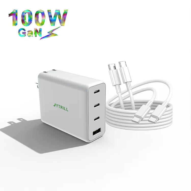 Multiport 3 USB-C Ports and 1 USB-A 4 Ports 100W PD3.0 GaN Fast Charger Foldable Power Adapter Travel Charger Block