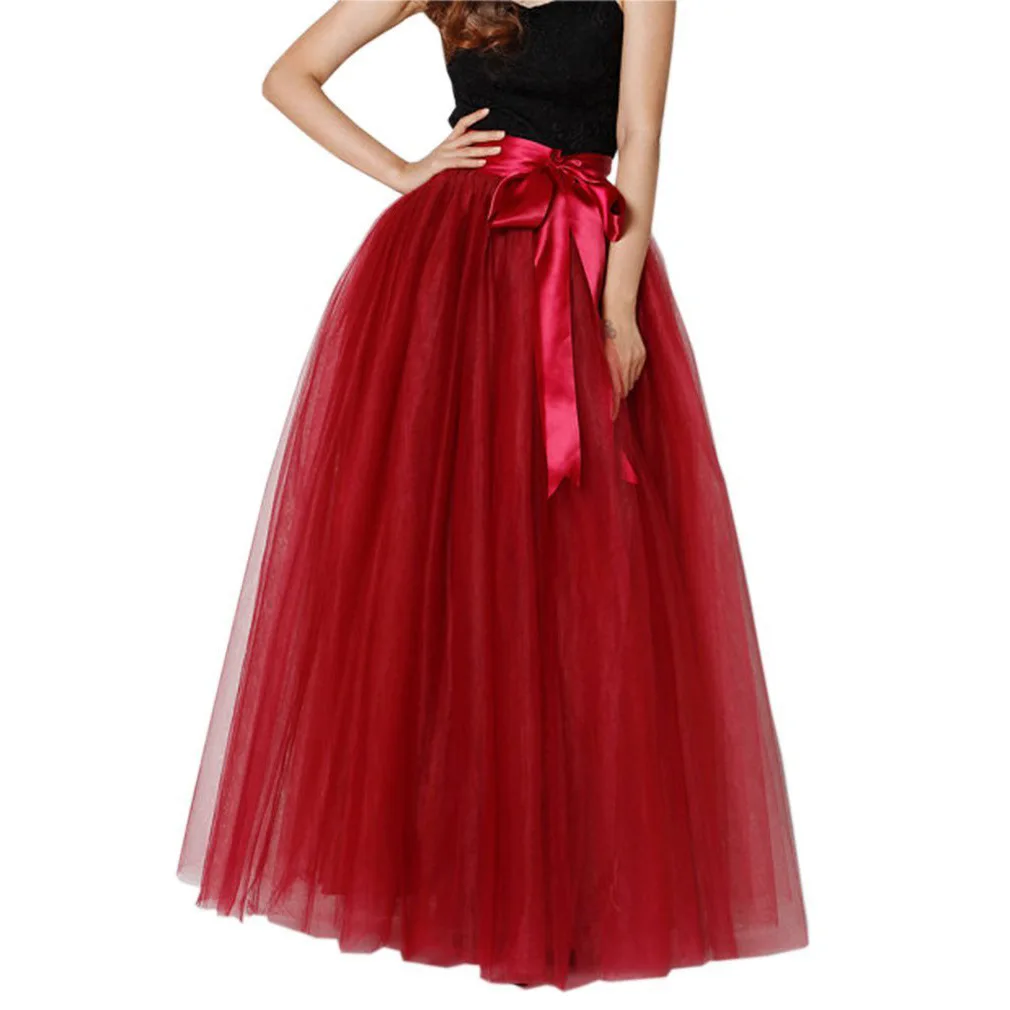 C Clothing Women Wedding Ball Gown Sheer Lace Bow A Line Floor Length Tulle Long Skirt