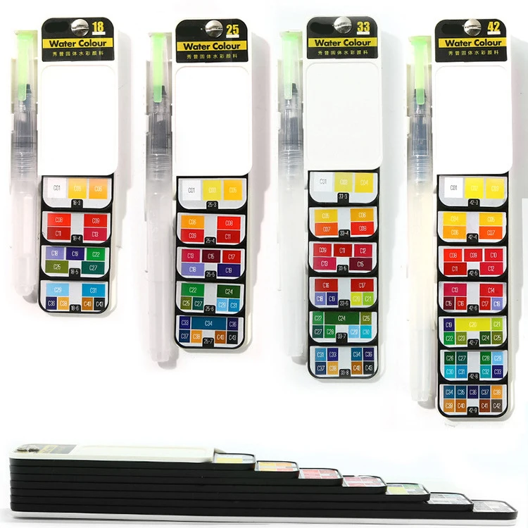 Travel portable solid water colors pigment non toxic watercolor paint set Fan Shape folding watercolor paint set