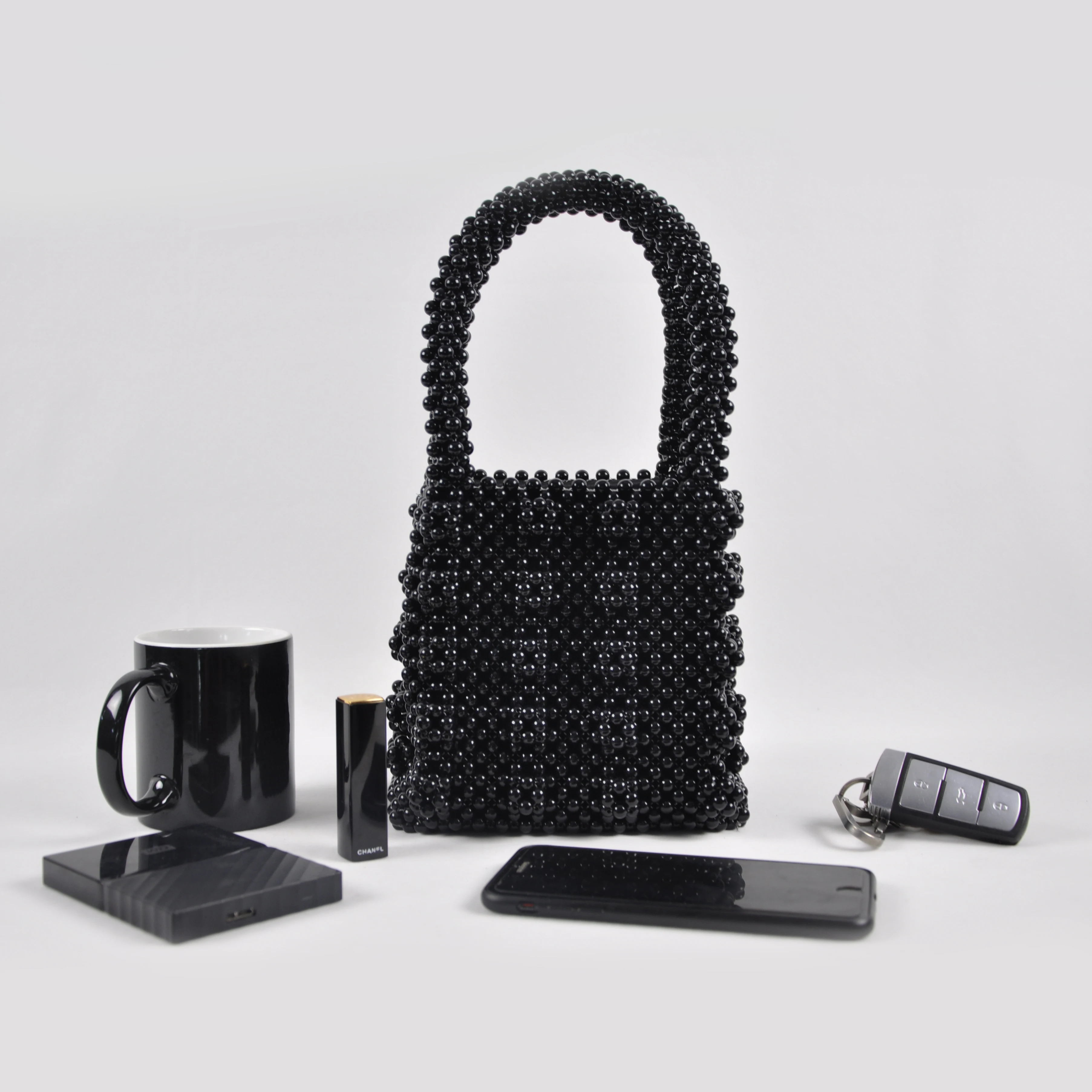 Wholesale Fashion Women Best Seller Pearl Beaded Mini Tote Black Girl Hand Bags