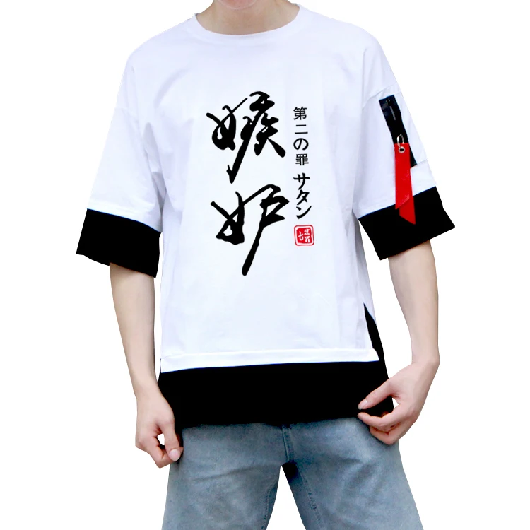 Guangzhou wholesale anime shirt round neck Chinese character pattern heat transfer T-shirt summer short-sleeved T-shirt