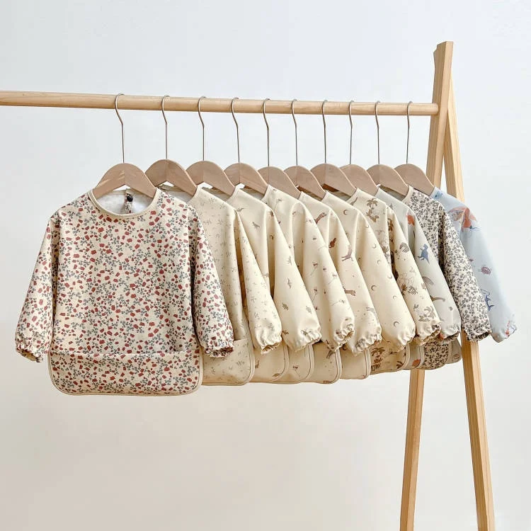 2022 New design Baby Kids Toddler Long Sleeve Scarf Waterproof Art Smock Feeding Bib Apron Pocket Infant Boys Girls Burp Cloth