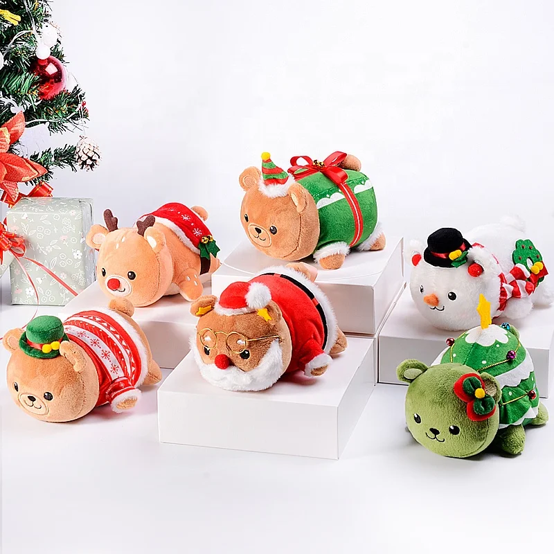 Christmas Stuffed Toys for Girls Cute Cotton Anime Bear Reindeer Santa Eco-Friendly Washable Soft PP Cotton Filling Party Gift