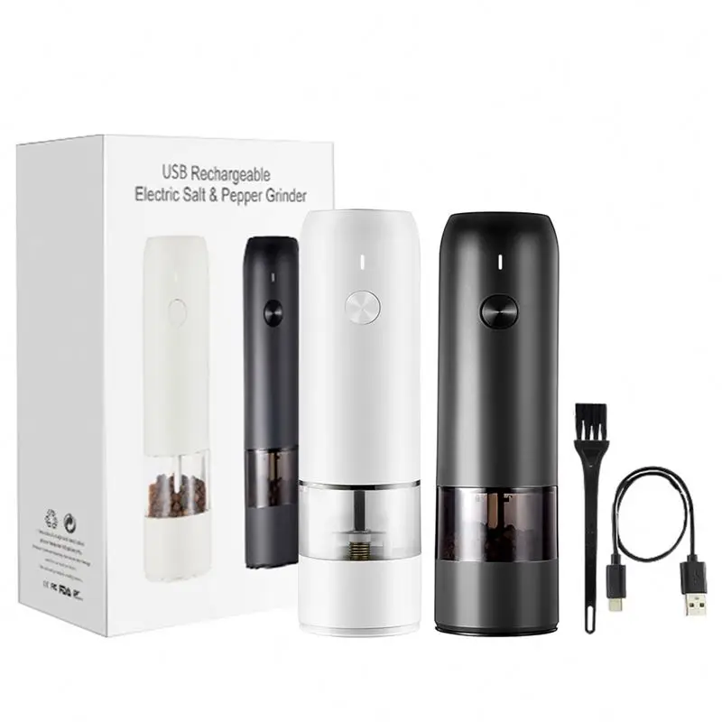 Low Price Ceramic Rechargeable Electric, Type-C Usb Charged Black Set Salt And Pepper Bottle Grinders Mill