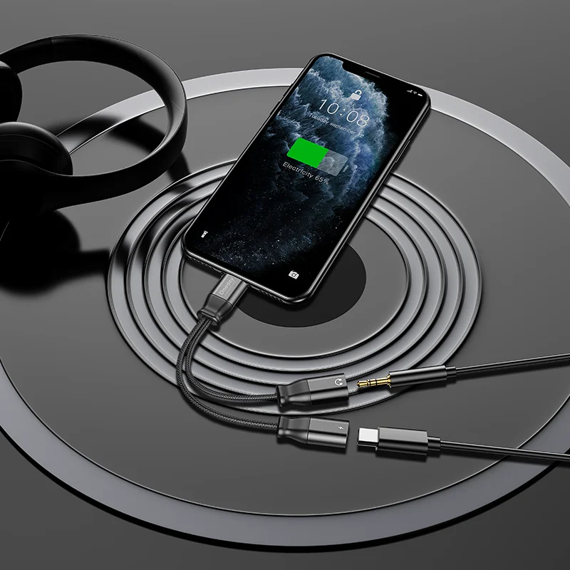 Custom Oneday ODA05 T-ypec to 3.5 AUX + T-ypec digital adapter cable  Headphone Aux Jack DAC nylon Braided Cable Cord