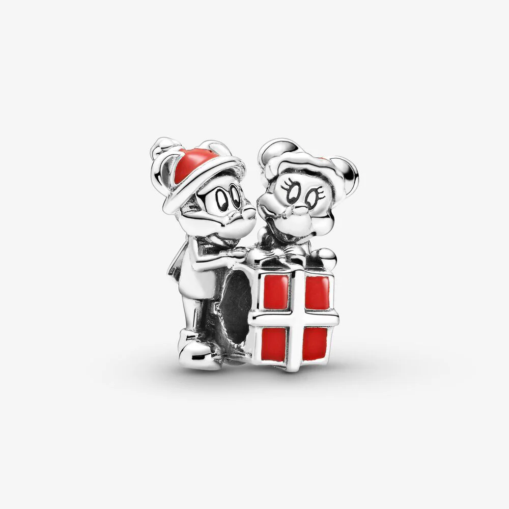 Better Quality 925 Sterling Silver Mickey Minnie Mouse Present Charm for Christmas