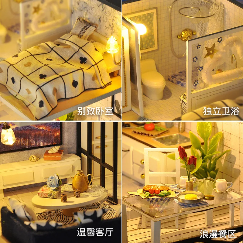 Fashion 3D DIY Wooden Doll House Miniature Dollhouse Model Toys Handmade MINI House Model