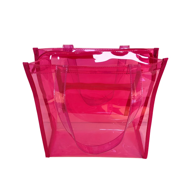 Fashion Women Clear Plastic Beach Handbag Transparent Shopping Bags Neon Pvc Nurse Tote Bag