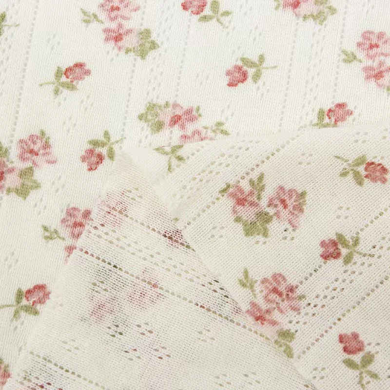 Boran Textile 100% Organic Cotton Knit Pointelle Fabric Elastic Custom Rib Knit Floral Digital Print Jacquard Knitting Fabric