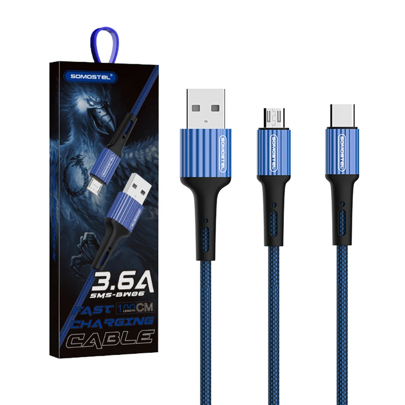 [Кабель Somostel] SMS-BW06 OEM 3.6A Плетеный USB Type C кабель быстрой зарядки QC3.0, доступен для индивидуального логотипа