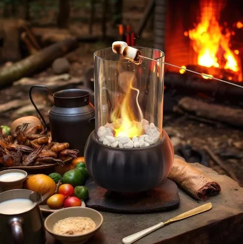 Hot Sell Free Standing Bio Fuel Fire Pit Outdoor Desktop Bio Ethanol Portable Freestanding Tabletop Fireplace With Glass