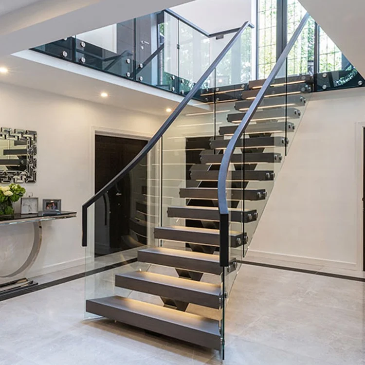 China Manufacturer Steel Beam Frame Staircase Metal Stringer Floating Stairs Indoor Central Straight Riser For Small Spaces