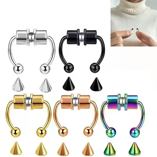 Black Colorful Lip Ear Women Men Gifts Horseshoe Clips Gold Nose Hoop Non-Pierced Stainless Steel Hoops Women Septum Nose Ring