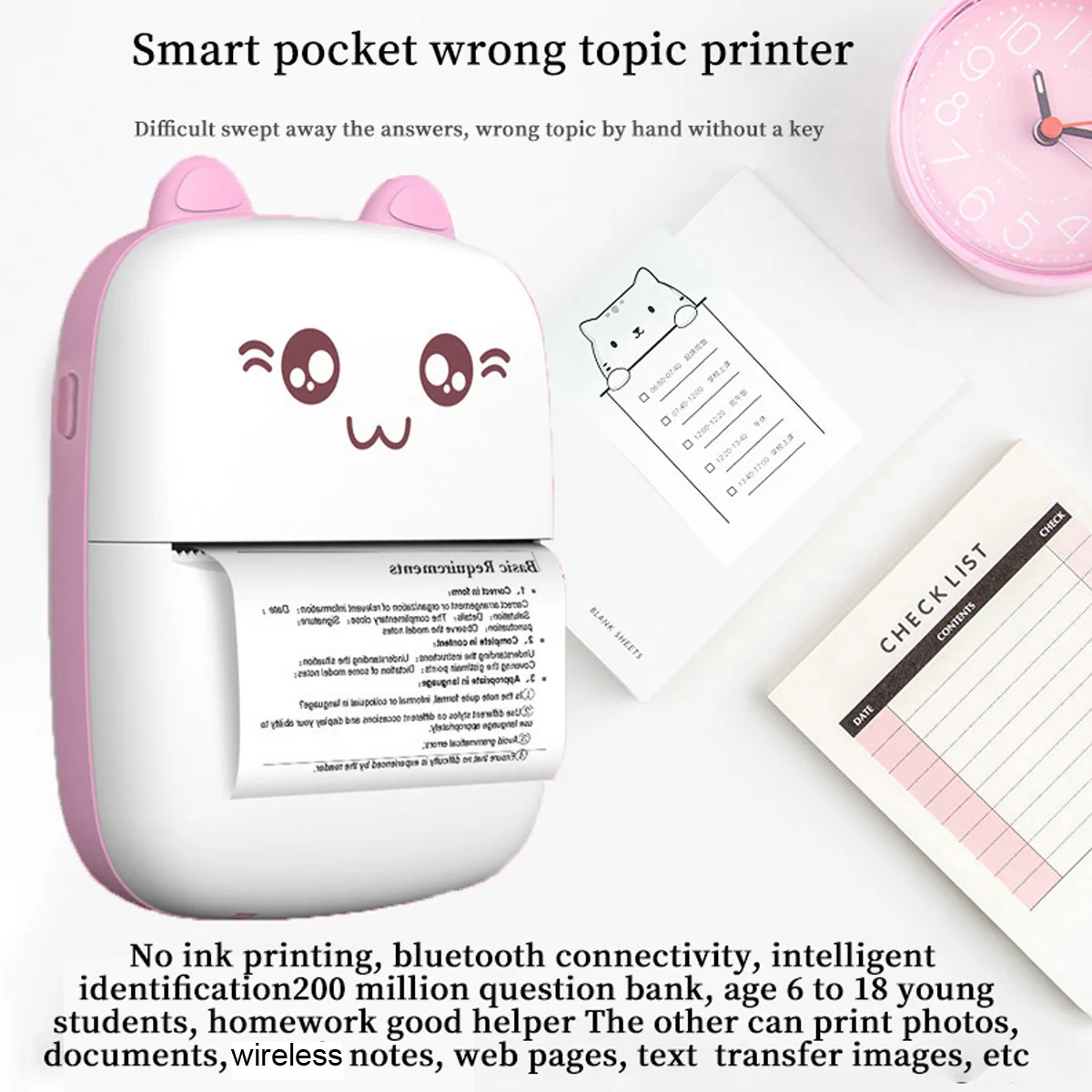 Bluetooth Mini Printer Portable Text Picture Memo Shopping List Label Bag Printer Inkless Mini Thermal Label Printer
