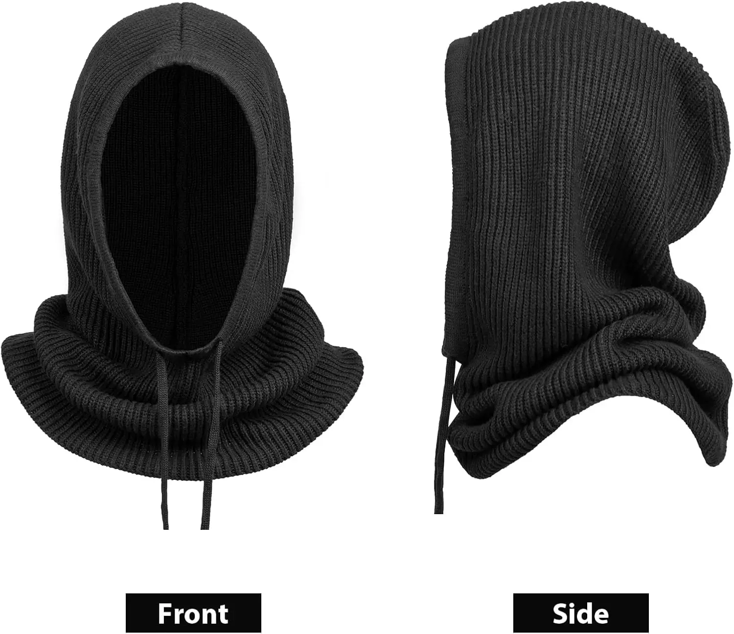 Winter Warm Hooded Scarf Hat Skull Cap Balaclava Knit Beanie Hat with Adjustable Drawstring