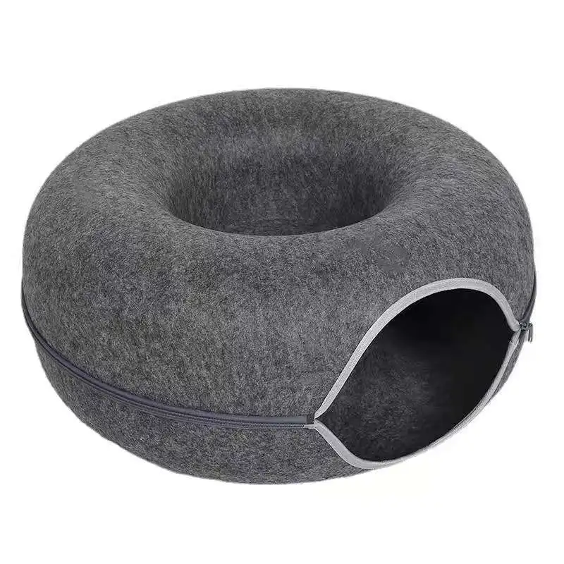 Wholesale Pet Cat Bed Custom Felt Round Tunnel Cat Donut Tunnel Bed With Zipper Cats Tunnel Nest Detachable for Playing Sleeping