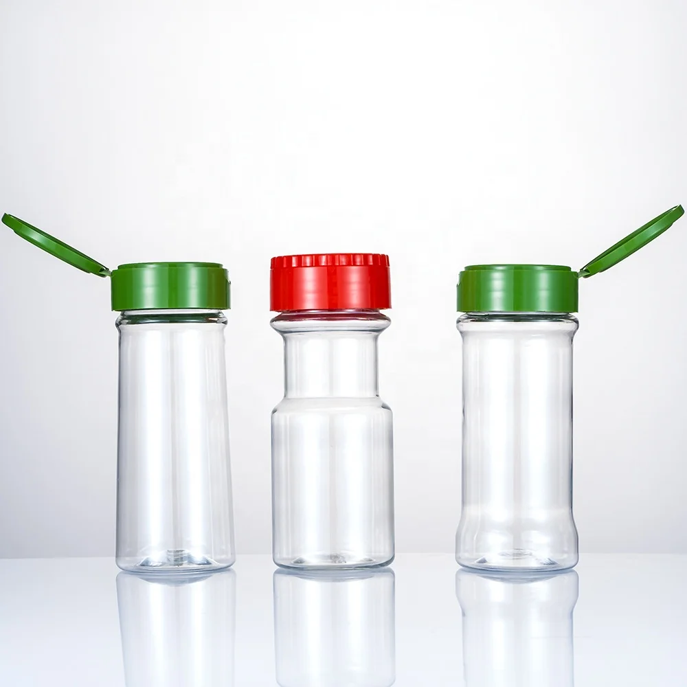 Spice packing wholesaler 100ml plastic salt and pepper shaker bottle Empty PET spice jar with shaker lid