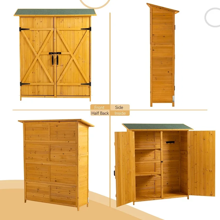 Garden Patio Furniture Waterproof Tool Shed Wooden Storage Cabinet