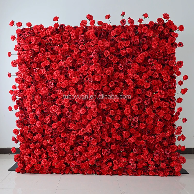 SW wedding entrance artificial 5D backdrop decor roll up flower wall backdrop fake flower wall panel fabric 8x8 red flower wall