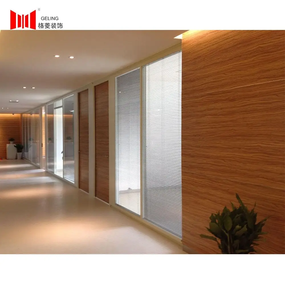Modern 80mm thickness aluminum frame tempered glass and wood removable wall partitions for office