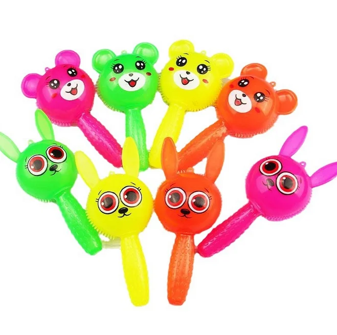 Wholesale LED Elastic Soft Ball Rabbit Bear Handle Colorful Flashing Whistle Ball Stress Relief Toys