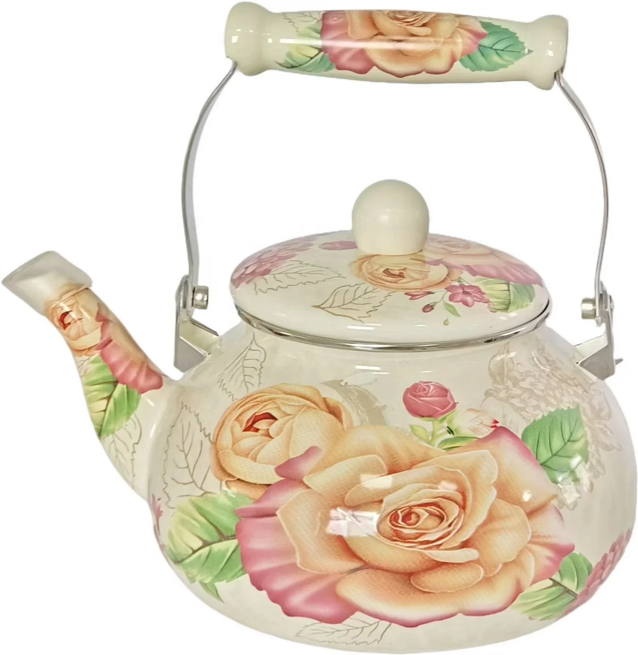 Hot Sale Floral Ceramic Enamel Teapot Tea Kettle for Stovetop Large Porcelain Enameled Teakettle