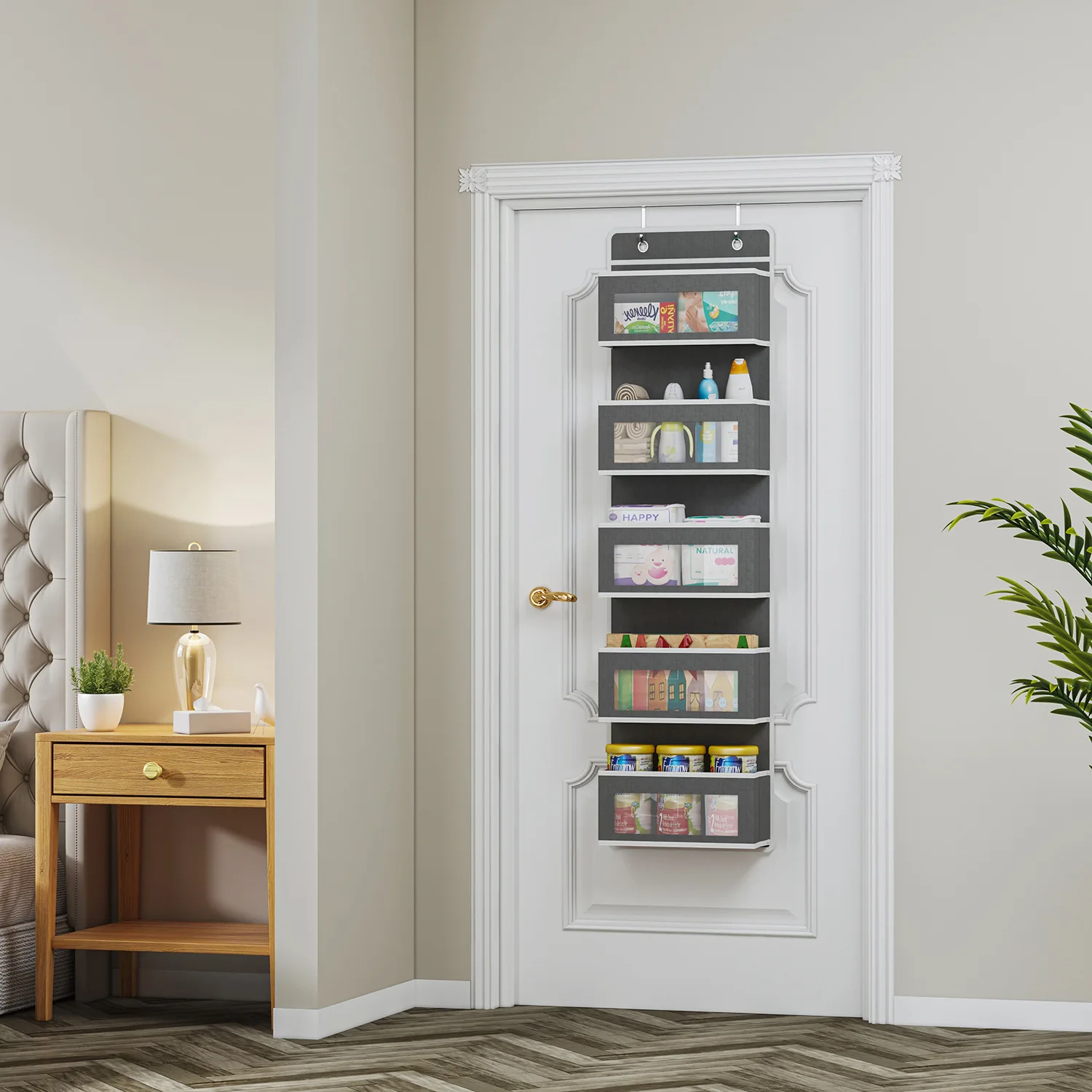 Foldable Wall Mount Large Capacity 5-Shelf Over the Door Hanging Storage Organizer with PVC Clear Window