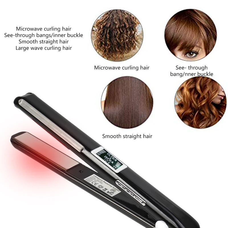Professional Infrared Ultrasonic Cold Iron Mirror Titanium Plates Flat iron Hair Straightener