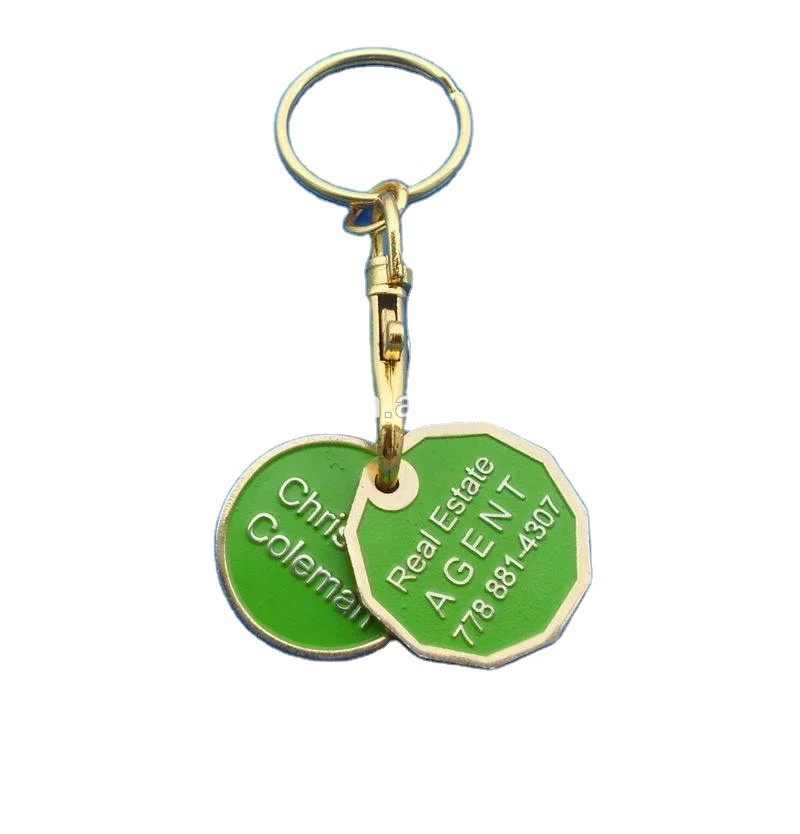 
Green Canadian real estate agent shopping supermarket cart trolley coin keychain 