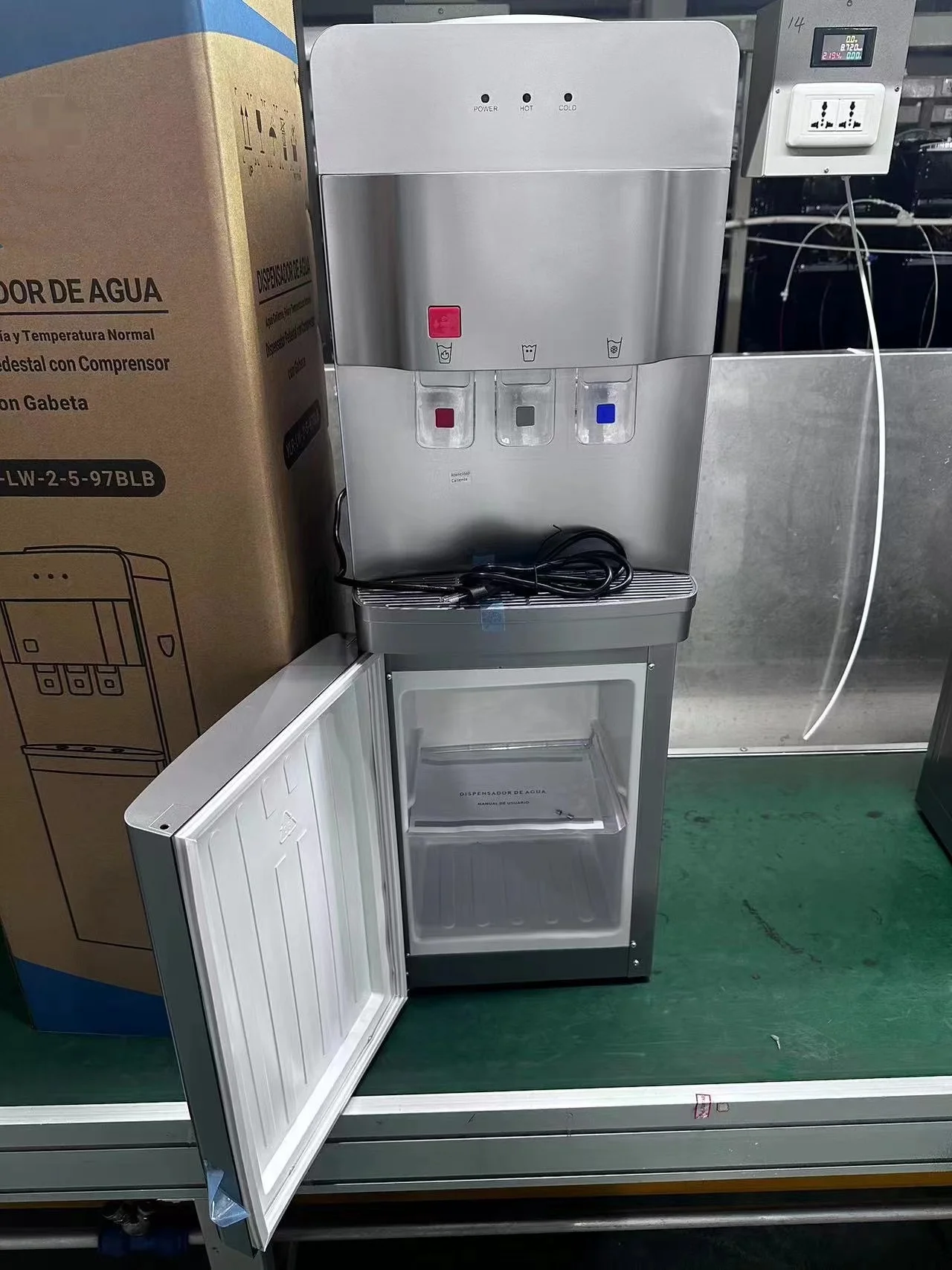 Floor Free Standing hot,normal,cold water cooler and dispenser machine with refrigerator cabinet for home,office,shops