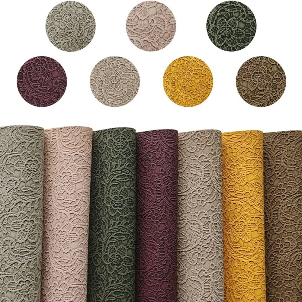 Flower Textured Embossed Faux Leather Retro Autumn Color Synthetic Fabric Rolls For Bows Making Crafts DIY Handmade Material