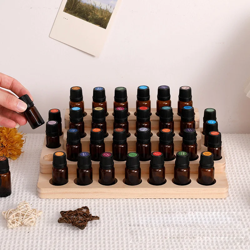 15holes Wooden Essential Oil Display Stand for 5-20ml bottles Perfume Storage Racks Oil Bottles Holder Nail Polish Shelf
