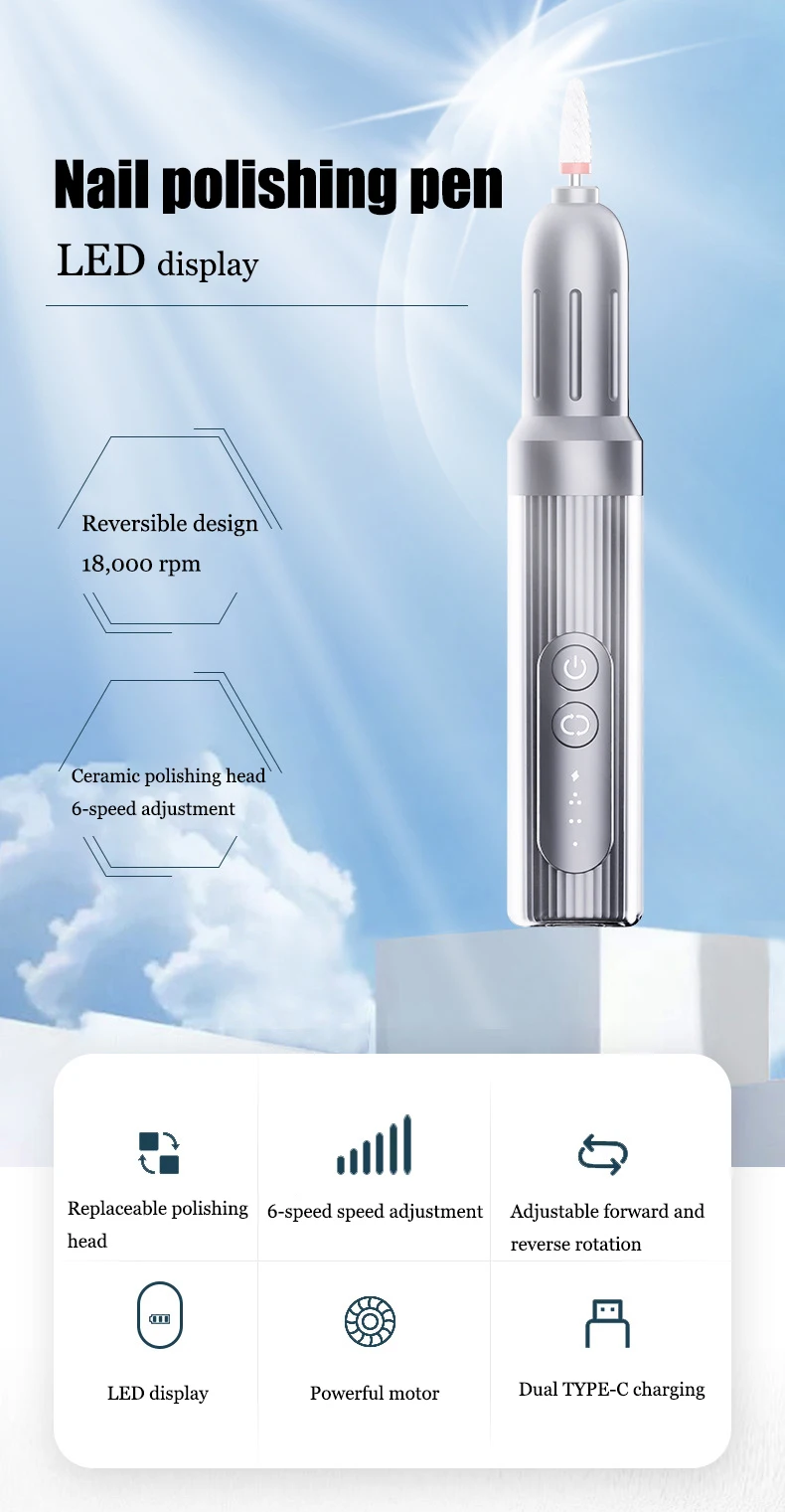 Cordless Electric Nail Drill Machine Rechargeable Nail File Milling Cutter For Manicure Pedicure Gel Remover Sander Nails