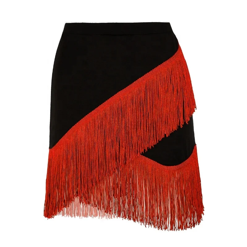 
Women Ladies Elastic Waistband Fringe Flowing Tassels Tango Dancewear Performance Latin Skirt 