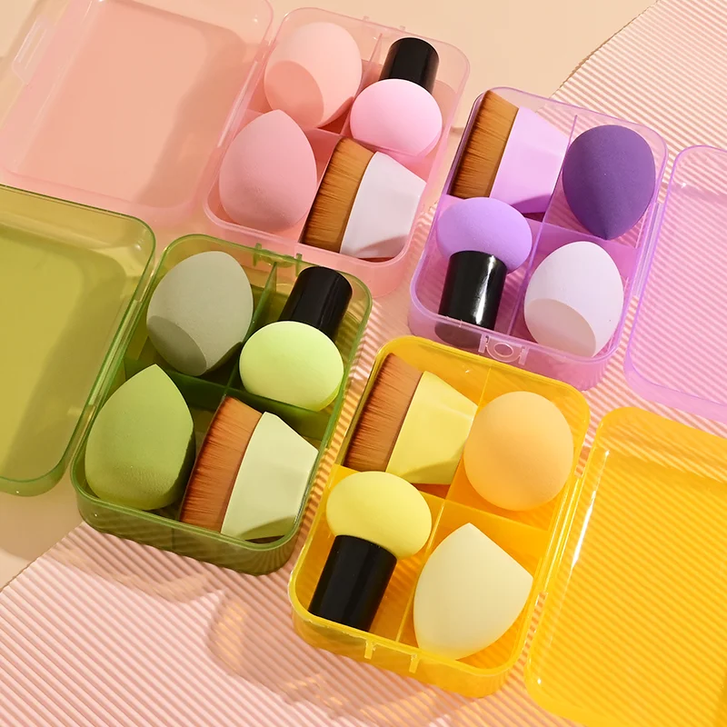 In stock wholesale ball beauty makeup powder puff sponge egg massy egg shape(oval) makeup with storage box
