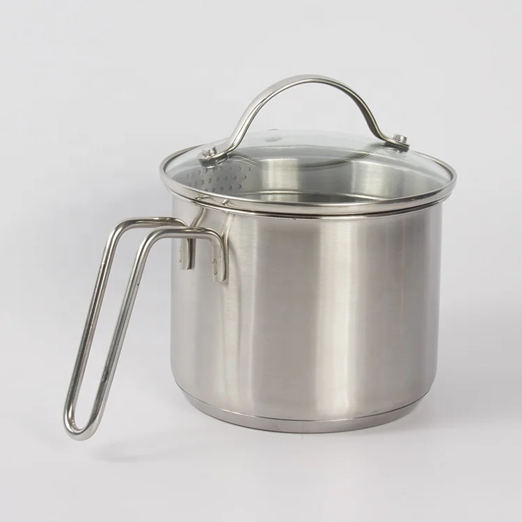 Multipurpose Small Pour Spout Induction base 1.5 Quart Stainless Steel milk Boiling pot Saucepan With Glass Lid