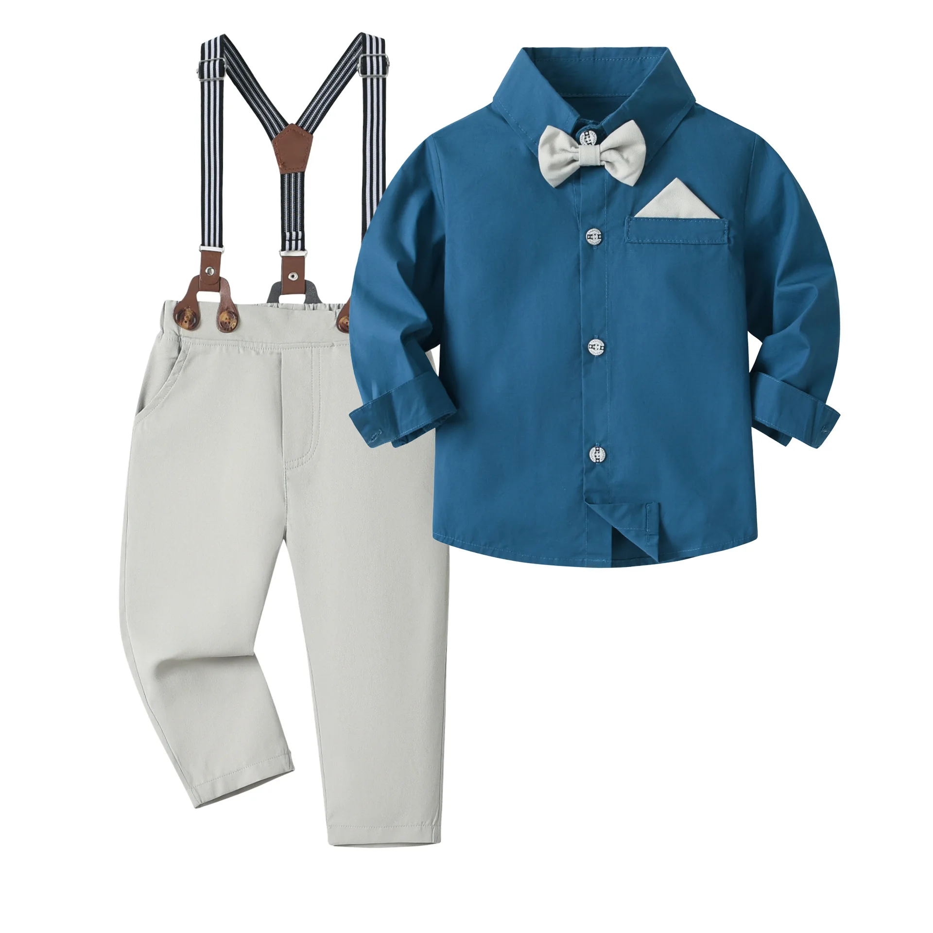Boys gentleman dress children clothing spring and autumn new shirt overalls suit baby birthday party suit