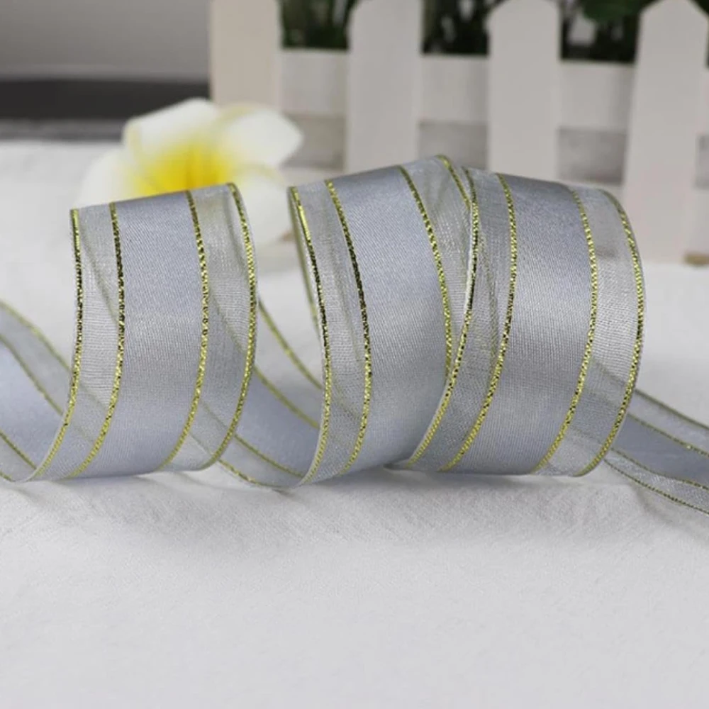 Factory Wholesale Satin Ribbon Metallic Trim Satin Organza Edge Ribbon For Wedding Gift Wrapping