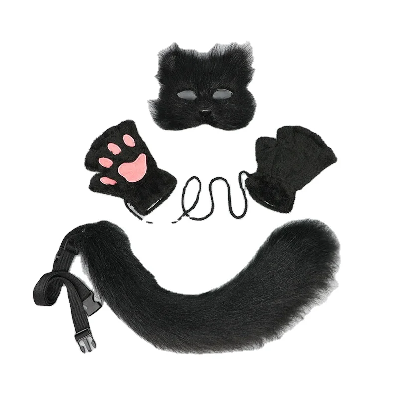 cute plush gloves fur mask and tail cosplay set fur cosplay accessories