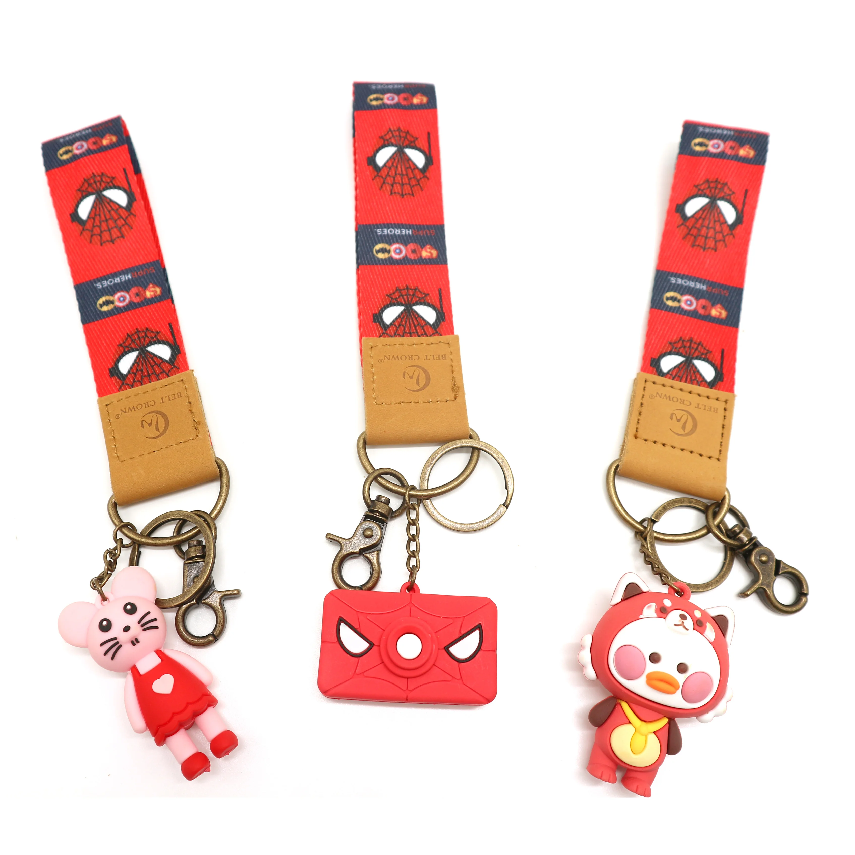 Anime 3D Mouse Miniature Figures Key Chain Figure Spider Man Key Chain with Full Heat-transfer Printing Lanyard Strap