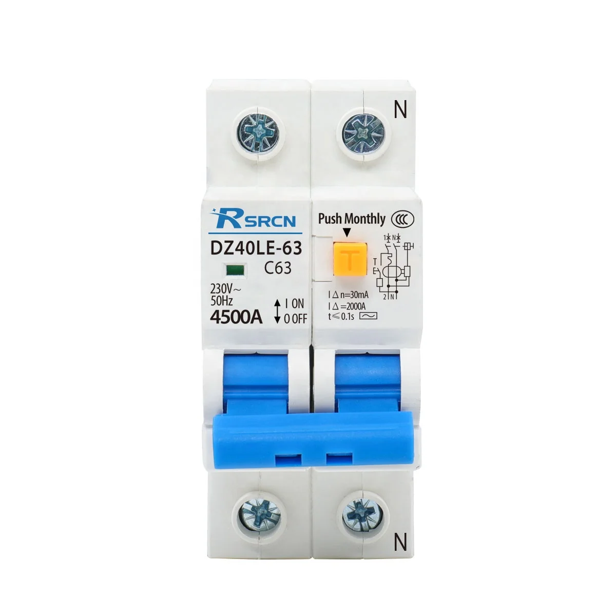 RCCB DZ40LE Series 6A 10A 16A 20A 25A 32A 45A 50A 63A 1P+N