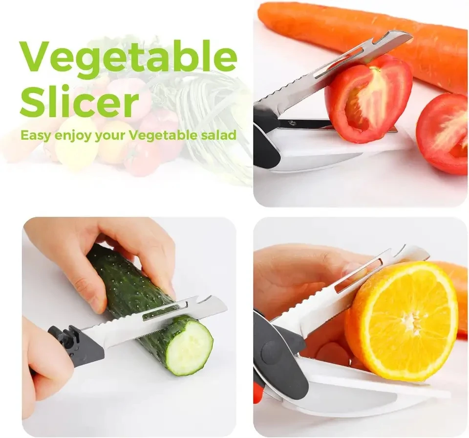 6 in 1 Kitchen Food Cutter Chopper Kitchen Knife Scissor with Cutting Board Multipurpose Food Scissors