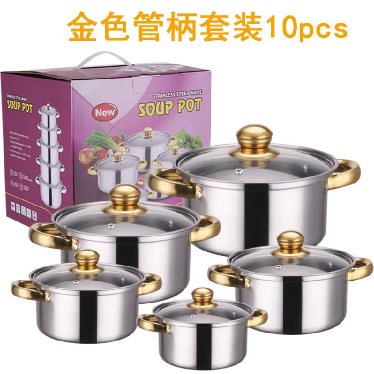 10Piece Set Stainless Steel Cookware Set kitchenware with Glass Lids 16 to 24cm big cooking pot for Kitchen 304 Grade Quality