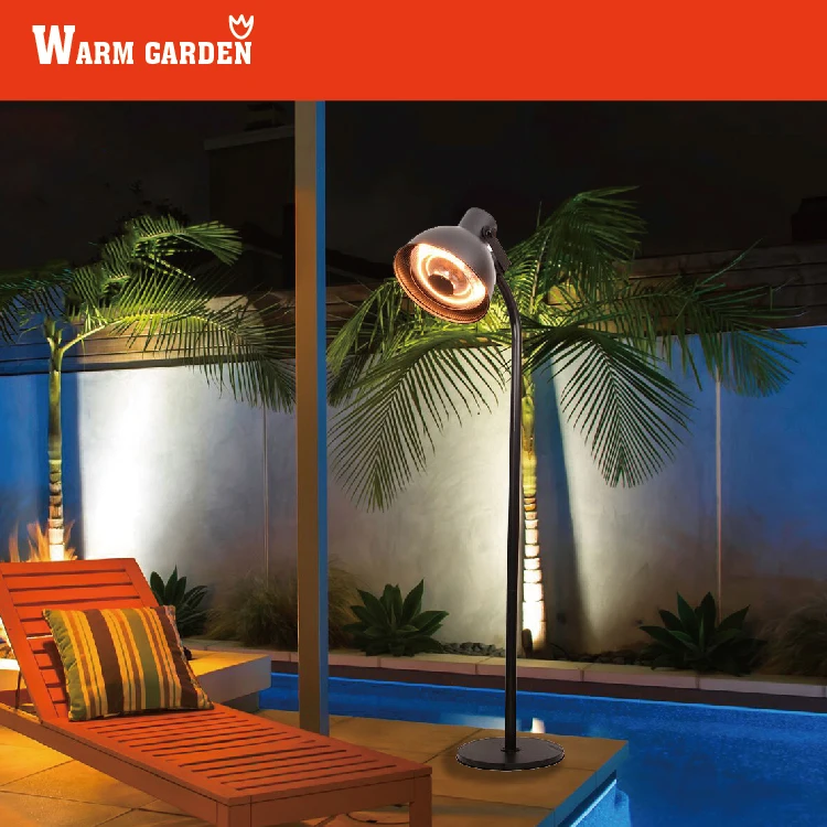 IPX4 standing 2 Halogen heating elements  infrared outdoor patio electric heater with adjustable tilt angle remote control