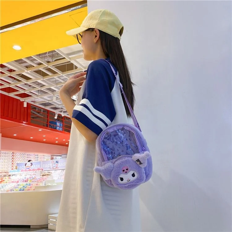 Wholesale Kuromi Strawberry Bear Cinnamon Transparent Doll PVC Transparent Bag Plush Bag Cute JK Style Girl Doll Backpack