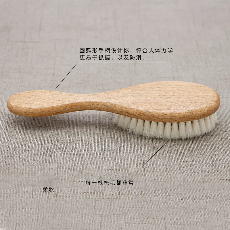 Natural Wooden Baby Hairbrush Comb with Soft Goat Bristles for Newborn